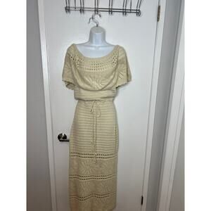 Cherley Off-Shoulder Crochet Maxi Dress Ivory ~ Size S/M